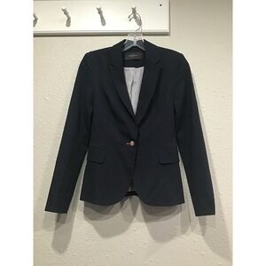 Reserved Navy Micro Dot Blazer Gold Crest Button Jacket Women's 34 / US 2 Preppy